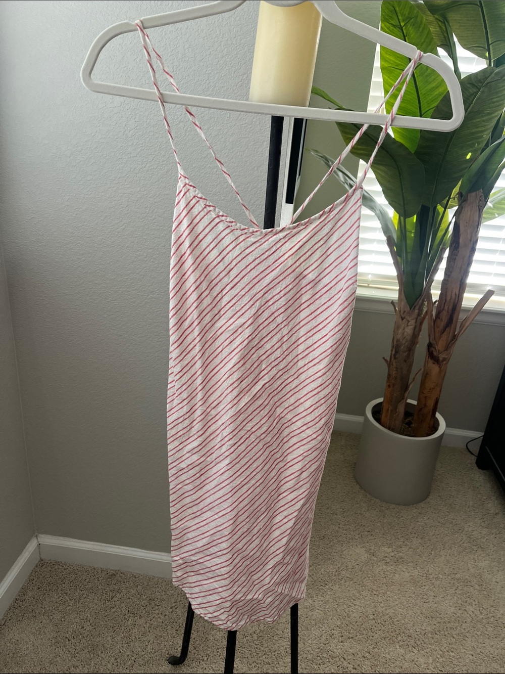 Cotton On Pink and White Striped Midi Slip Dress; size medium